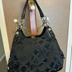 Black Coach purse shoulder bag tote with chain straps